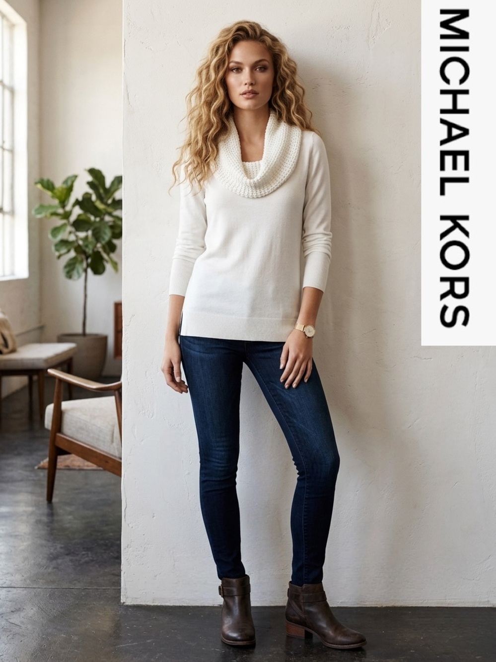 Michael Kors Cream Cowl Neck Sweater